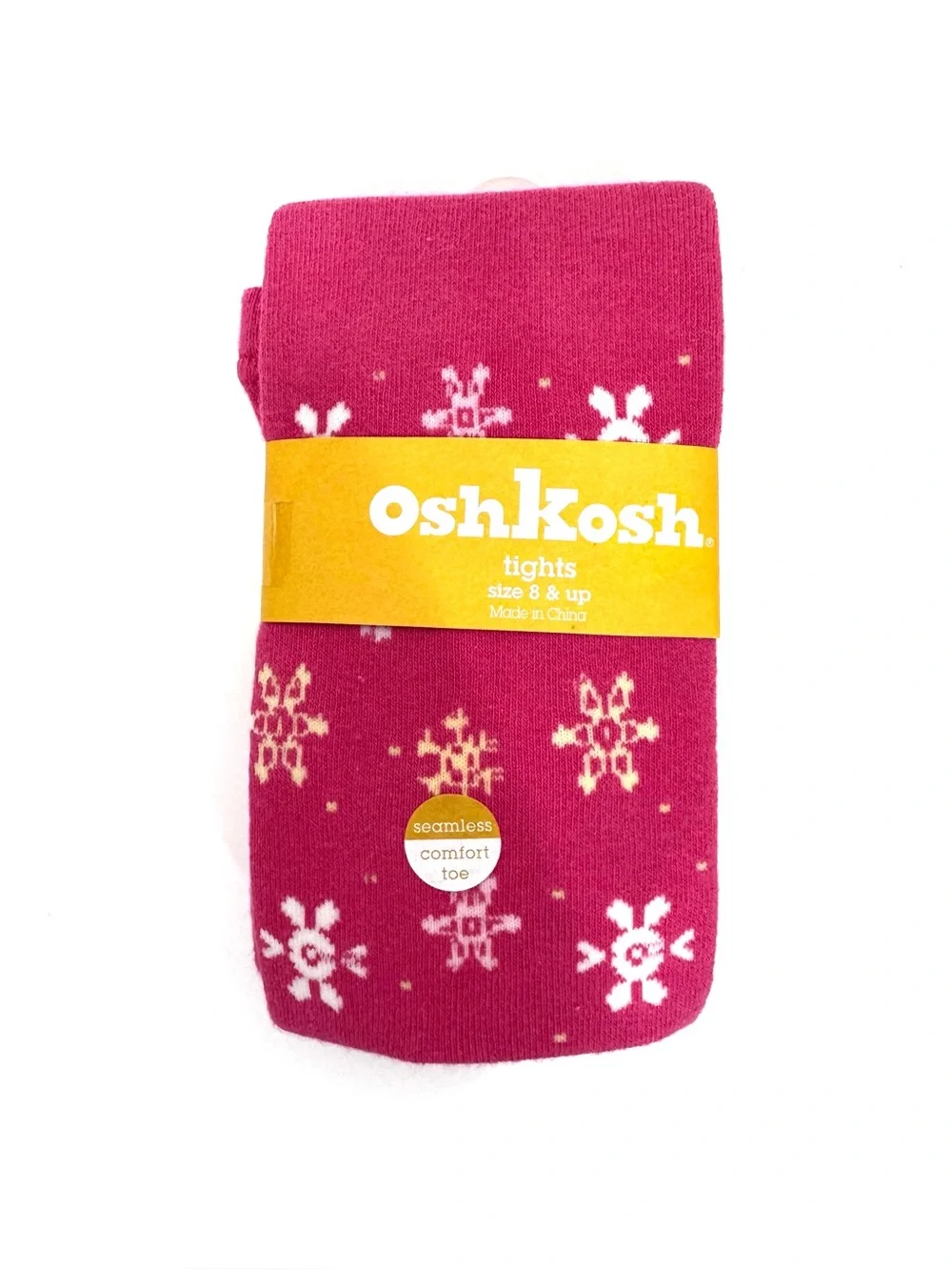 OshKosh B’Gosh Snowflake Printed Pink Tights W/ Seamless Comfort Toe Size 8+ Nwt